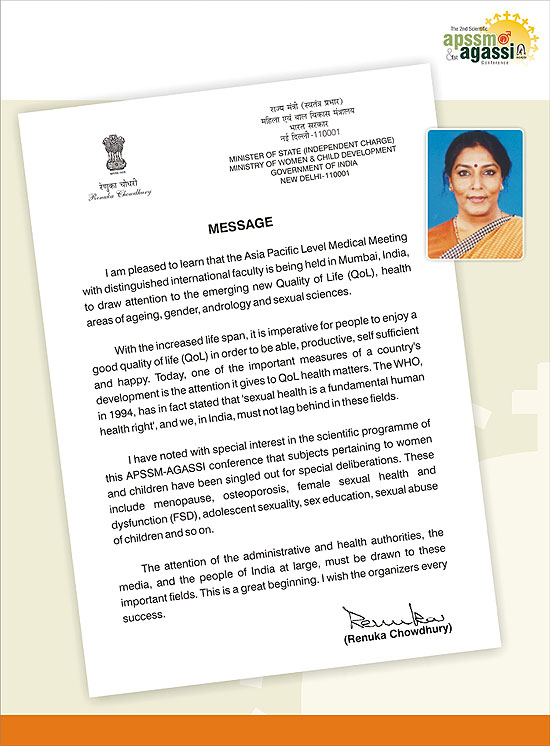 Welcome message - Minister of State, Ministry of Women & Child Dev. (GOI)